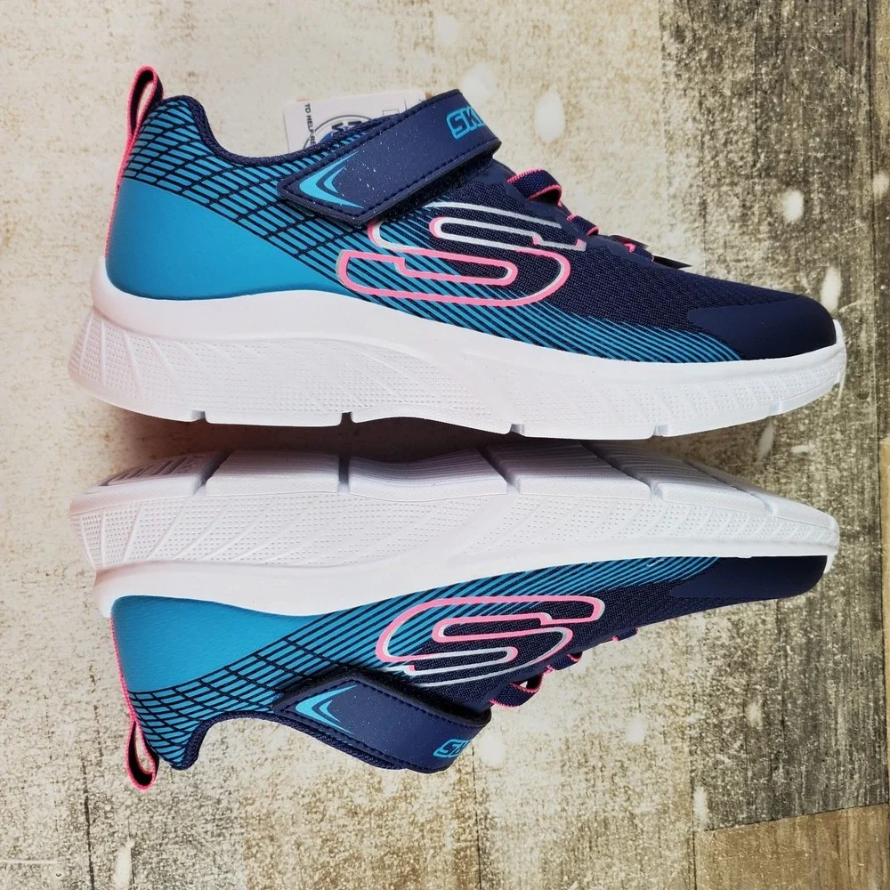Skechers Microspec Plus Sprint Speed Girls Shoes Sz 3 Athletic Navy Blue Sneaker
